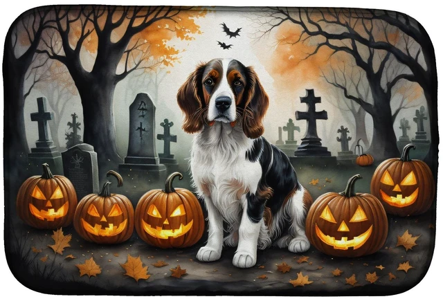 Main image of Welsh Springer Spaniel Spooky Halloween Dish Drying Mat Absorbent Dish Drying Mat Pad for Kitchen Counter Dish Drainer Mat for C