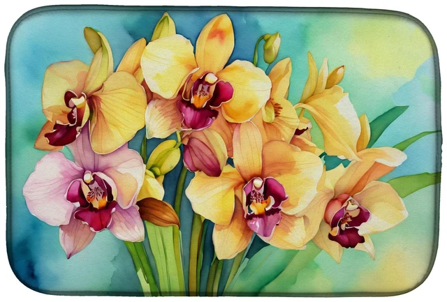 Main image of Orchids in Watercolor Dish Drying Mat Absorbent Dish Drying Mat Pad for Kitchen Counter Dish Drainer Mat for Countertop, 14 x 21