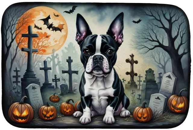 Main image of Boston Terrier Spooky Halloween Dish Drying Mat Absorbent Dish Drying Mat Pad for Kitchen Counter Dish Drainer Mat for Counterto