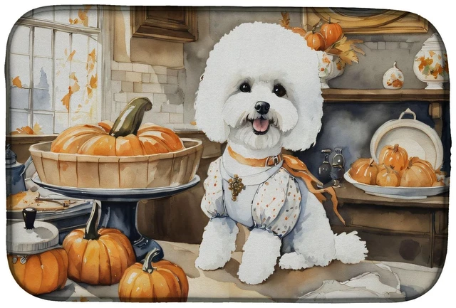 Main image of Bichon Frise Fall Kitchen Pumpkins Dish Drying Mat Absorbent Dish Drying Mat Pad for Kitchen Counter Dish Drainer Mat for Counte