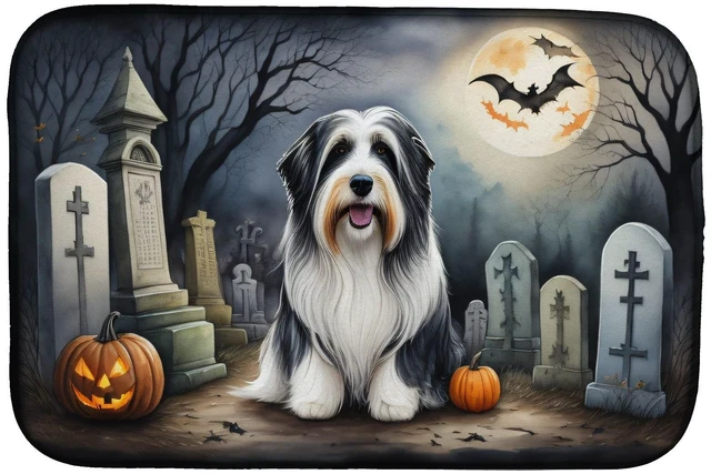 Main image of Bearded Collie Spooky Halloween Dish Drying Mat Absorbent Dish Drying Mat Pad for Kitchen Counter Dish Drainer Mat for Counterto