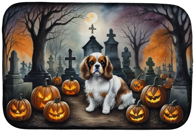 Main image of Cavalier Spaniel Spooky Halloween Dish Drying Mat Absorbent Dish Drying Mat Pad for Kitchen Counter Dish Drainer Mat for Counter