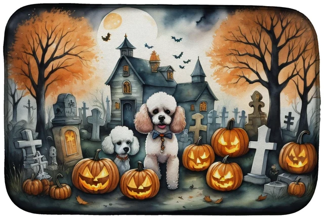 Main image of Poodle Spooky Halloween Dish Drying Mat Absorbent Dish Drying Mat Pad for Kitchen Counter Dish Drainer Mat for Countertop, 14 x