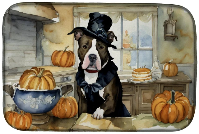 Main image of Pit Bull Terrier Fall Kitchen Pumpkins Dish Drying Mat Absorbent Dish Drying Mat Pad for Kitchen Counter Dish Drainer Mat for Co