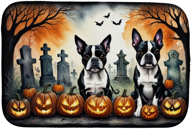 Main image of Boston Terrier Spooky Halloween Dish Drying Mat Absorbent Dish Drying Mat Pad for Kitchen Counter Dish Drainer Mat for Counterto