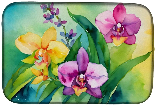 Main image of Orchids in Watercolor Dish Drying Mat Absorbent Dish Drying Mat Pad for Kitchen Counter Dish Drainer Mat for Countertop, 14 x 21
