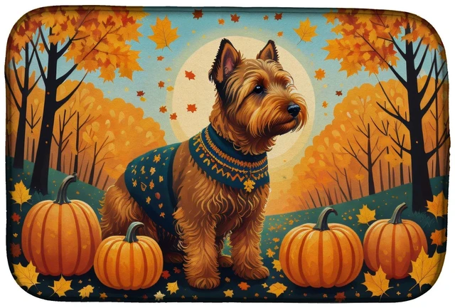 Main image of Welsh Terrier Fall Dish Drying Mat Absorbent Dish Drying Mat Pad for Kitchen Counter Dish Drainer Mat for Countertop, 14 x 21",