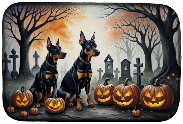 Main image of Doberman Pinscher Spooky Halloween Dish Drying Mat Absorbent Dish Drying Mat Pad for Kitchen Counter Dish Drainer Mat for Counte