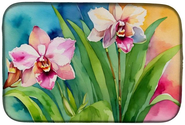 Main image of Orchids in Watercolor Dish Drying Mat Absorbent Dish Drying Mat Pad for Kitchen Counter Dish Drainer Mat for Countertop, 14 x 21