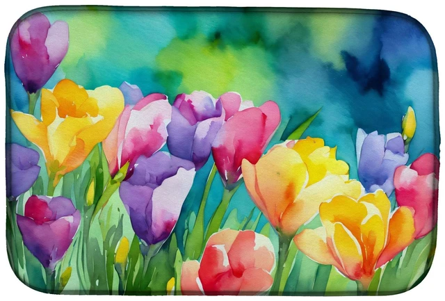 Main image of Freesias in Watercolor Dish Drying Mat Absorbent Dish Drying Mat Pad for Kitchen Counter Dish Drainer Mat for Countertop, 14 x 2