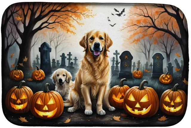 Main image of Golden Retriever Spooky Halloween Dish Drying Mat Absorbent Dish Drying Mat Pad for Kitchen Counter Dish Drainer Mat for Counter