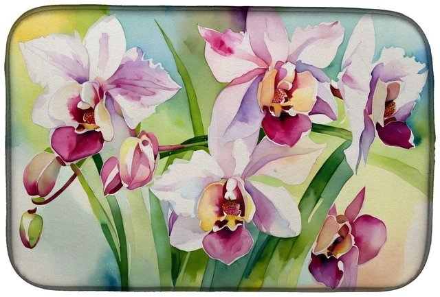 Main image of Orchids in Watercolor Dish Drying Mat Absorbent Dish Drying Mat Pad for Kitchen Counter Dish Drainer Mat for Countertop, 14 x 21