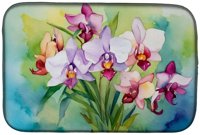 Main image of Orchids in Watercolor Dish Drying Mat Absorbent Dish Drying Mat Pad for Kitchen Counter Dish Drainer Mat for Countertop, 14 x 21
