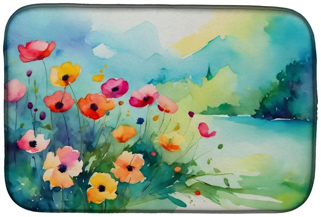 Main image of Anemones in Watercolor Dish Drying Mat Absorbent Dish Drying Mat Pad for Kitchen Counter Dish Drainer Mat for Countertop, 14 x 2