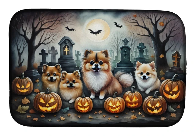 Main image of Pomeranian Spooky Halloween Dish Drying Mat Absorbent Dish Drying Mat Pad for Kitchen Counter Dish Drainer Mat for Countertop, 1