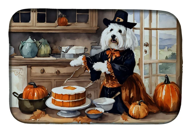 Main image of Coton De Tulear Fall Kitchen Pumpkins Dish Drying Mat Absorbent Dish Drying Mat Pad for Kitchen Counter Dish Drainer Mat for Cou