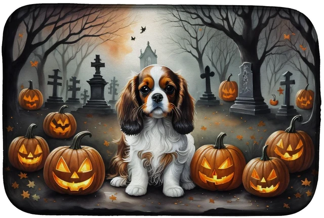 Main image of Cavalier Spaniel Spooky Halloween Dish Drying Mat Absorbent Dish Drying Mat Pad for Kitchen Counter Dish Drainer Mat for Counter