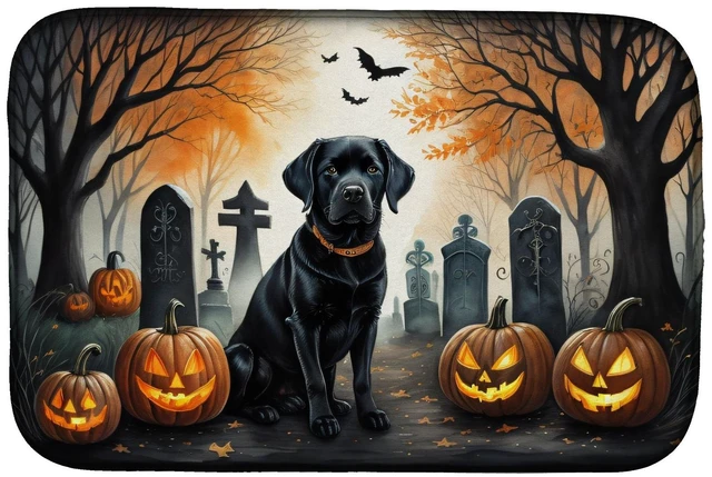 Main image of Black Labrador Retriever Spooky Halloween Dish Drying Mat Absorbent Dish Drying Mat Pad for Kitchen Counter Dish Drainer Mat for