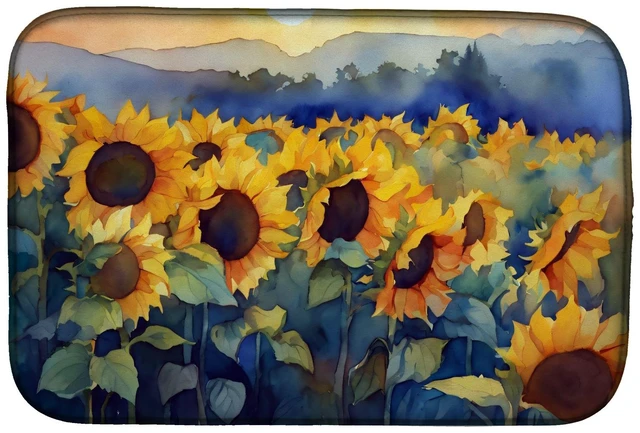 Main image of Sunflowers in Watercolor Dish Drying Mat Absorbent Dish Drying Mat Pad for Kitchen Counter Dish Drainer Mat for Countertop, 14 x