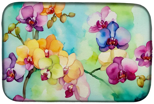 Main image of Orchids in Watercolor Dish Drying Mat Absorbent Dish Drying Mat Pad for Kitchen Counter Dish Drainer Mat for Countertop, 14 x 21