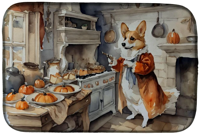 Main image of Corgi Fall Kitchen Pumpkins Dish Drying Mat Absorbent Dish Drying Mat Pad for Kitchen Counter Dish Drainer Mat for Countertop, 1