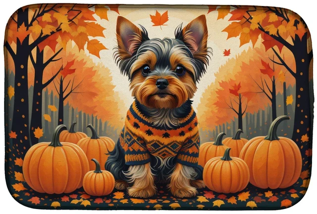 Main image of Yorkshire Terrier Fall Dish Drying Mat Absorbent Dish Drying Mat Pad for Kitchen Counter Dish Drainer Mat for Countertop, 14 x 2