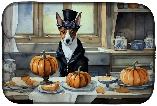 Main image of Basenji Fall Kitchen Pumpkins Dish Drying Mat Absorbent Dish Drying Mat Pad for Kitchen Counter Dish Drainer Mat for Countertop,