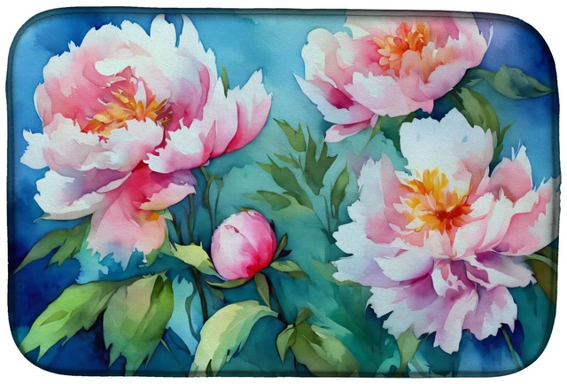 Main image of Peonies in Watercolor Dish Drying Mat Absorbent Dish Drying Mat Pad for Kitchen Counter Dish Drainer Mat for Countertop, 14 x 21