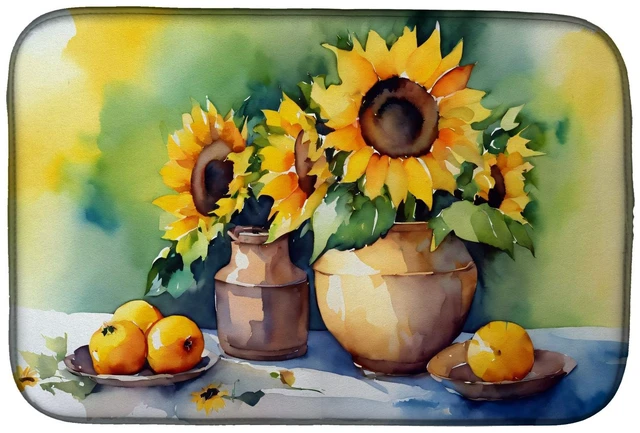 Main image of Sunflowers in Watercolor Dish Drying Mat Absorbent Dish Drying Mat Pad for Kitchen Counter Dish Drainer Mat for Countertop, 14 x