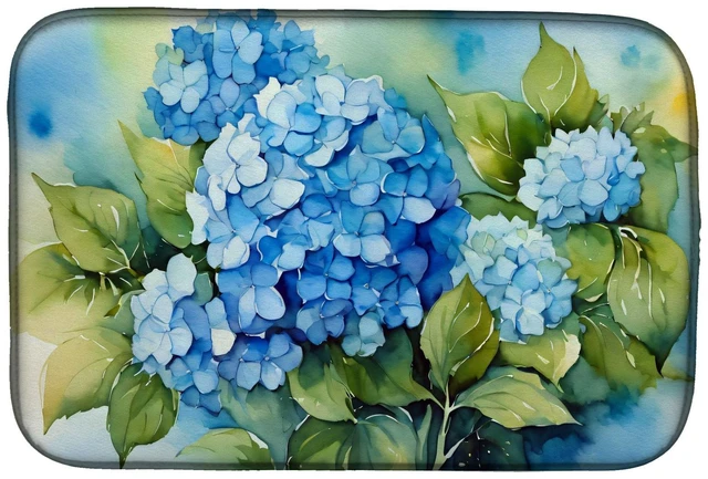 Main image of Hydrangeas in Watercolor Dish Drying Mat Absorbent Dish Drying Mat Pad for Kitchen Counter Dish Drainer Mat for Countertop, 14 x