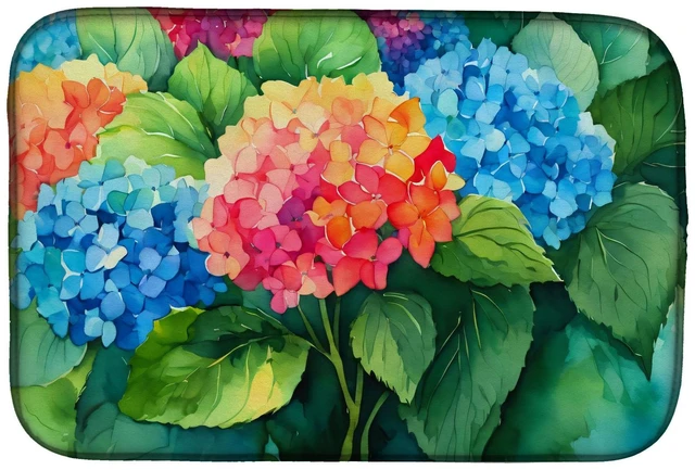 Main image of Hydrangeas in Watercolor Dish Drying Mat Absorbent Dish Drying Mat Pad for Kitchen Counter Dish Drainer Mat for Countertop, 14 x