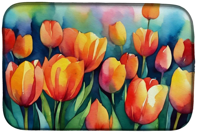 Main image of Tulips in Watercolor Dish Drying Mat Absorbent Dish Drying Mat Pad for Kitchen Counter Dish Drainer Mat for Countertop, 14 x 21"