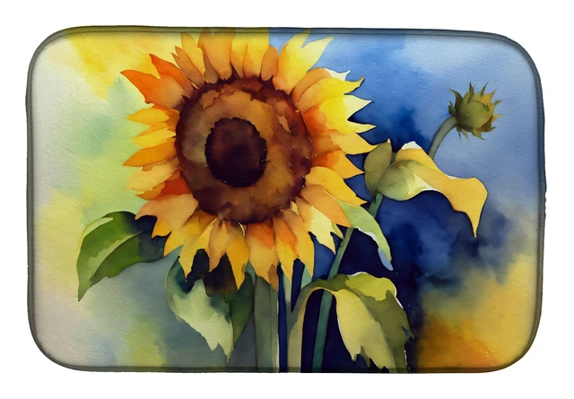 Main image of Sunflowers in Watercolor Dish Drying Mat Absorbent Dish Drying Mat Pad for Kitchen Counter Dish Drainer Mat for Countertop, 14 x
