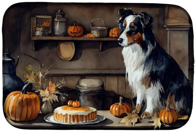 Main image of Australian Shepherd Fall Kitchen Pumpkins Dish Drying Mat Absorbent Dish Drying Mat Pad for Kitchen Counter Dish Drainer Mat for