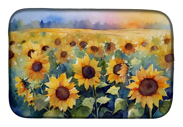 Main image of Sunflowers in Watercolor Dish Drying Mat Absorbent Dish Drying Mat Pad for Kitchen Counter Dish Drainer Mat for Countertop, 14 x