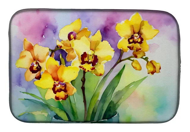 Main image of Orchids in Watercolor Dish Drying Mat Absorbent Dish Drying Mat Pad for Kitchen Counter Dish Drainer Mat for Countertop, 14 x 21