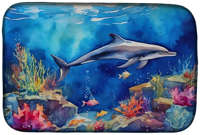 Main image of Dolphin Dish Drying Mat Absorbent Dish Drying Mat Pad for Kitchen Counter Dish Drainer Mat for Countertop, 14 x 21", Multicolor