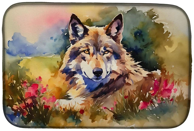 Main image of Wolves Wolf Dish Drying Mat Absorbent Dish Drying Mat Pad for Kitchen Counter Dish Drainer Mat for Countertop, 14 x 21", Multico