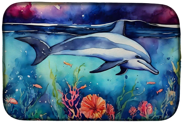 Main image of Dolphin Dish Drying Mat Absorbent Dish Drying Mat Pad for Kitchen Counter Dish Drainer Mat for Countertop, 14 x 21", Multicolor