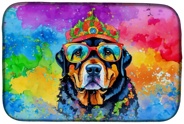 Main image of Rottweiler Hippie Dawg Dish Drying Mat Absorbent Dish Drying Mat Pad for Kitchen Counter Dish Drainer Mat for Countertop, 14 x 2