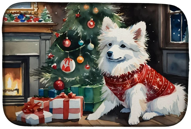 Main image of American Eskimo Cozy Christmas Dish Drying Mat Absorbent Dish Drying Mat Pad for Kitchen Counter Dish Drainer Mat for Countertop