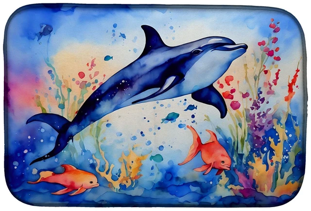 Main image of Dolphin Dish Drying Mat Absorbent Dish Drying Mat Pad for Kitchen Counter Dish Drainer Mat for Countertop, 14 x 21", Multicolor