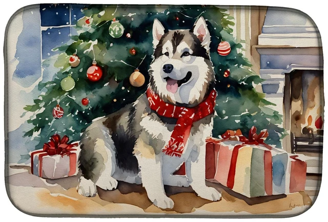 Main image of Alaskan Malamute Cozy Christmas Dish Drying Mat Absorbent Dish Drying Mat Pad for Kitchen Counter Dish Drainer Mat for Counterto