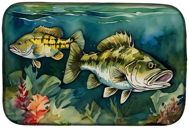 Main image of Smallmouth Bass Dish Drying Mat Absorbent Dish Drying Mat Pad for Kitchen Counter Dish Drainer Mat for Countertop, 14 x 21", Mul