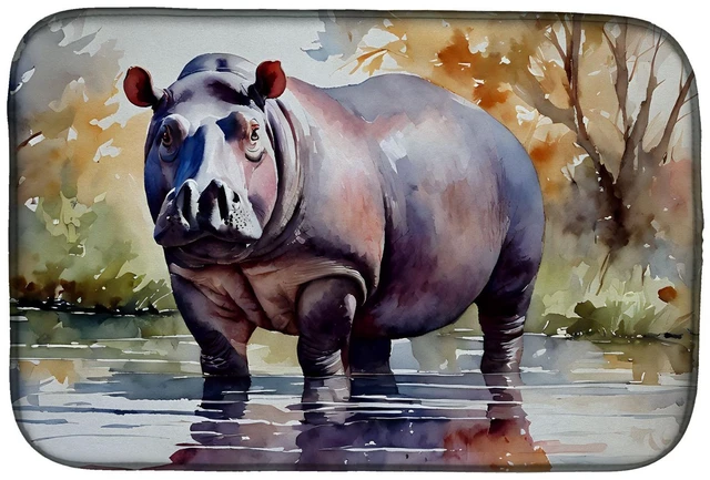 Main image of Hippopotamus Dish Drying Mat Absorbent Dish Drying Mat Pad for Kitchen Counter Dish Drainer Mat for Countertop, 14 x 21", Multic