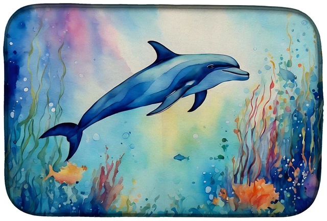 Main image of Dolphin Dish Drying Mat Absorbent Dish Drying Mat Pad for Kitchen Counter Dish Drainer Mat for Countertop, 14 x 21", Multicolor