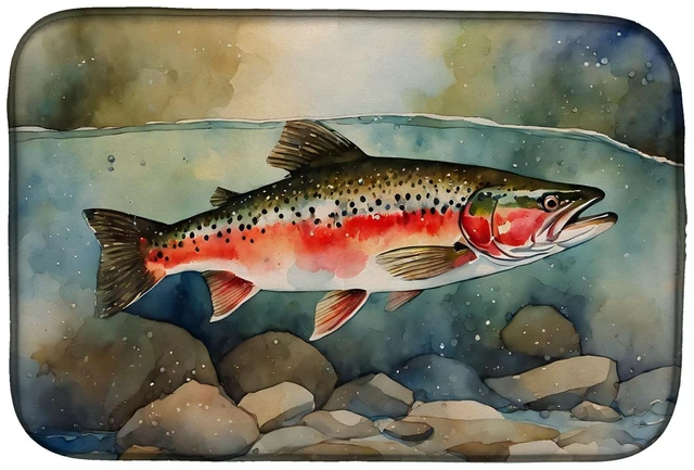 Main image of Trout Dish Drying Mat Absorbent Dish Drying Mat Pad for Kitchen Counter Dish Drainer Mat for Countertop, 14 x 21", Multicolor