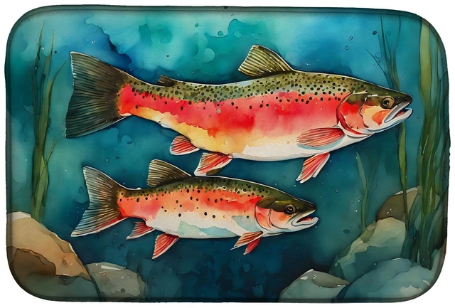 Main image of Trout Dish Drying Mat Absorbent Dish Drying Mat Pad for Kitchen Counter Dish Drainer Mat for Countertop, 14 x 21", Multicolor
