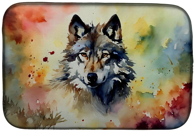 Main image of Wolves Wolf Dish Drying Mat Absorbent Dish Drying Mat Pad for Kitchen Counter Dish Drainer Mat for Countertop, 14 x 21", Multico