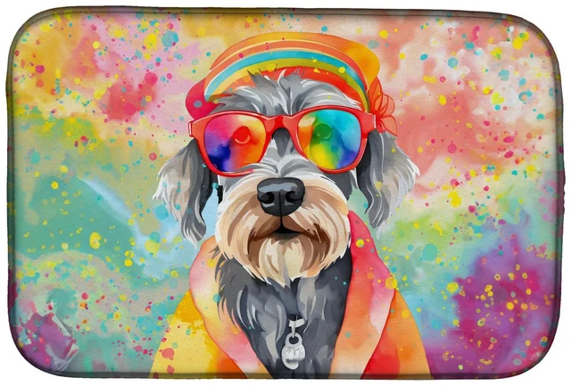Main image of Schnauzer Hippie Dawg Dish Drying Mat Absorbent Dish Drying Mat Pad for Kitchen Counter Dish Drainer Mat for Countertop, 14 x 21